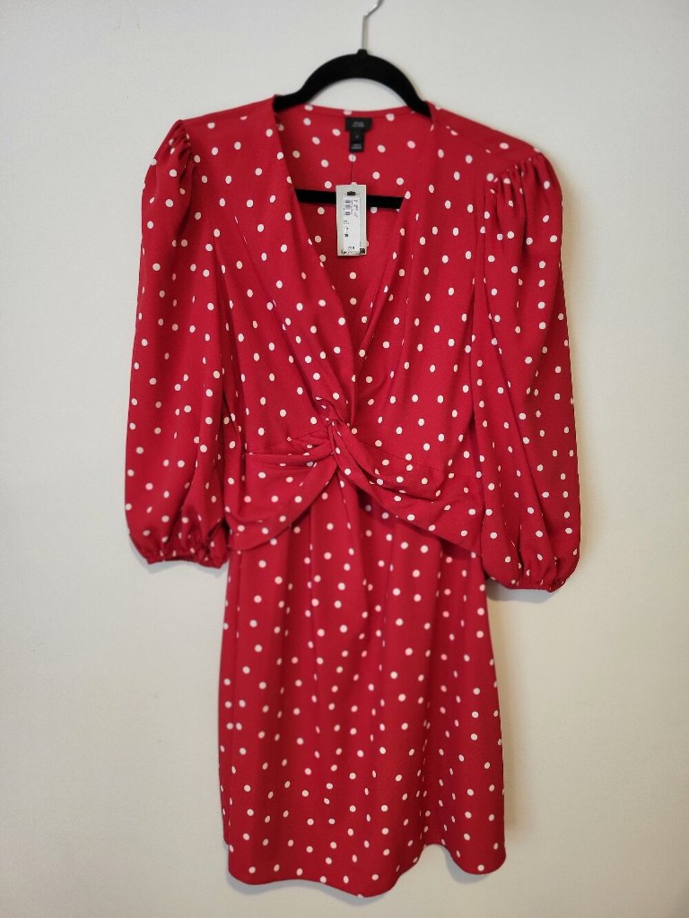River Island red with white polka dots, above the knee crepe dress. Size 8. NWT.